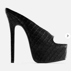 Black High Heel Platform Mules